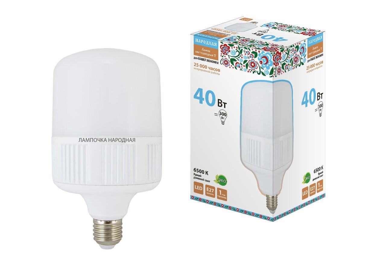 Лампа светодиодная T40 Вт-230 B 6500К Е27 Народная TDM
