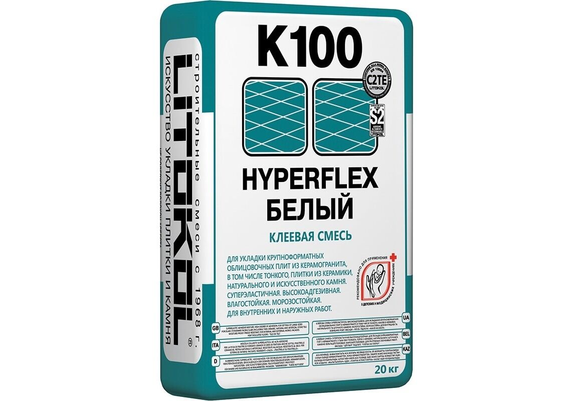 Клей плиточный Hyperflex K100 белый 20кг