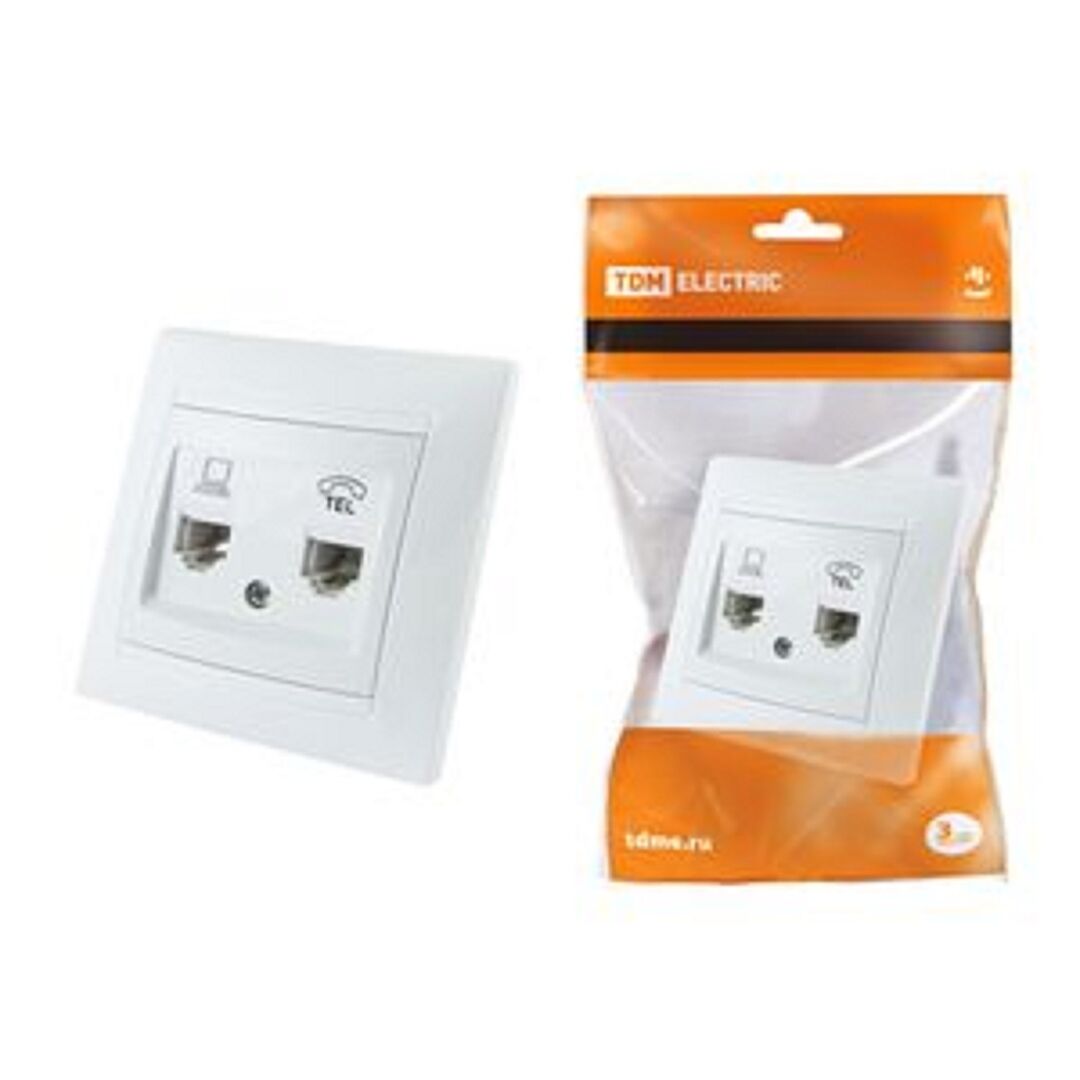 Розетка телефонная RJ11+компьютерная RJ45 Лама белая TDM