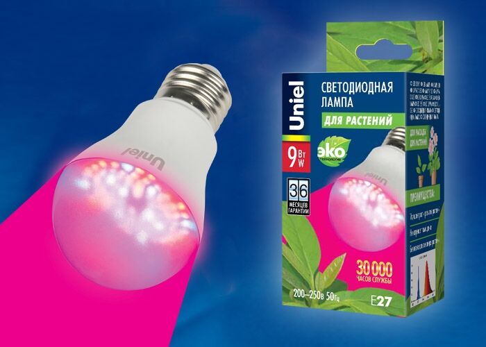 Лампа LED-A60-9W/SP/E27/CL ALM01WH для растений