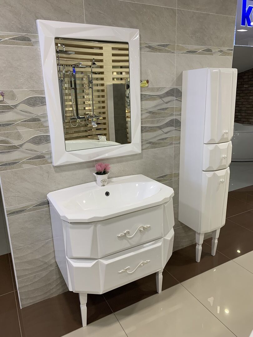 Тумба с раковиной Brillinat 80 White . ручки жемчуженные
