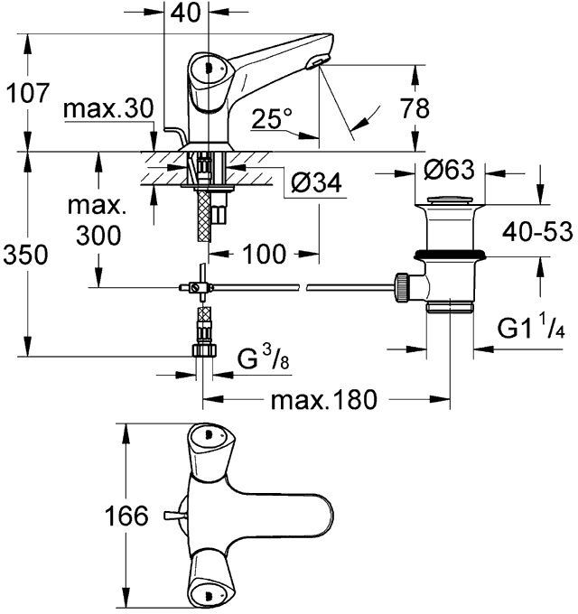 Смеситель д/раковины на 1 отверст 21255 001Сosta GROHE