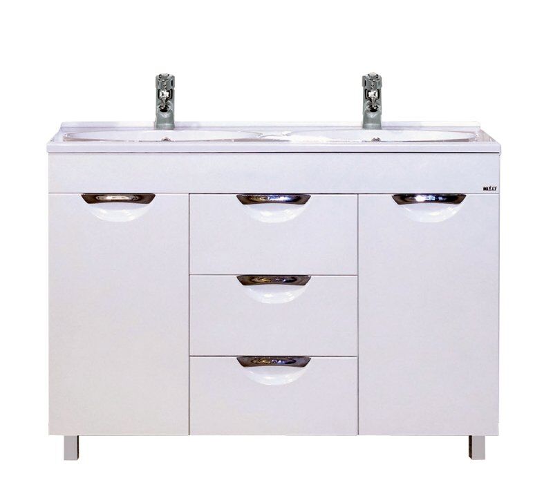 Тумба София 120 белая с 3-мя ящиками + Умывальник мебельный STEP-120 D