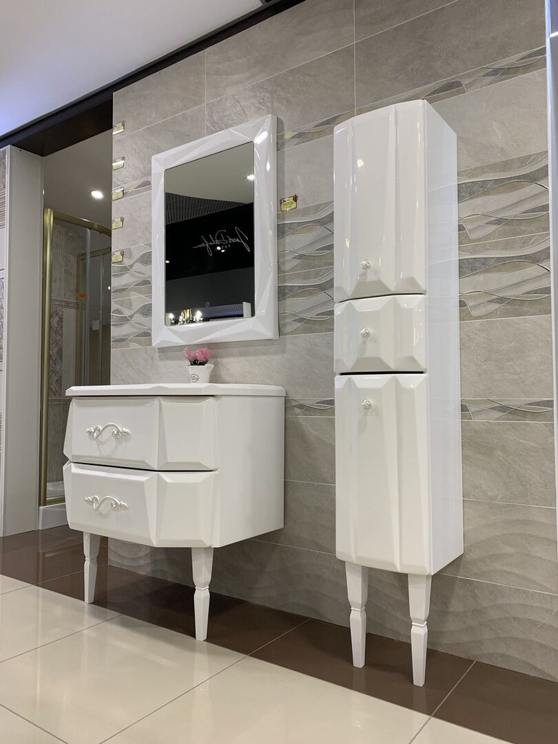 Тумба с раковиной Brillinat 80 White . ручки жемчуженные