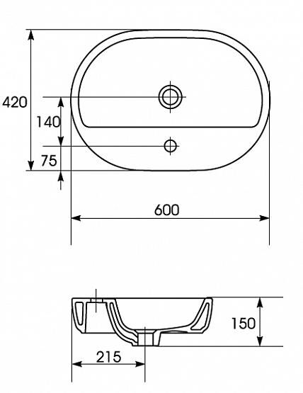 Раковина CASPIA 60 овальная P-UM-CAS60/1-O