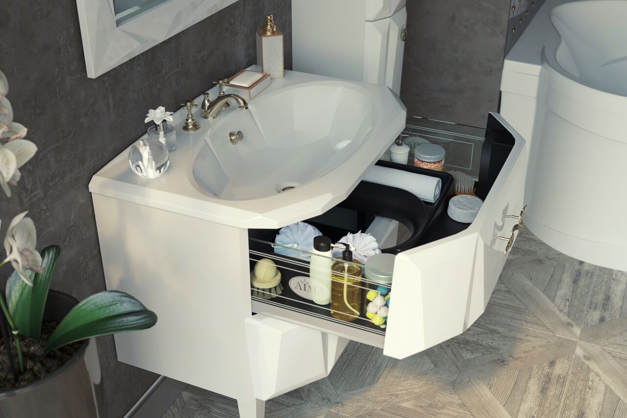 Тумба с раковиной Brillinat 80 White . ручки жемчуженные