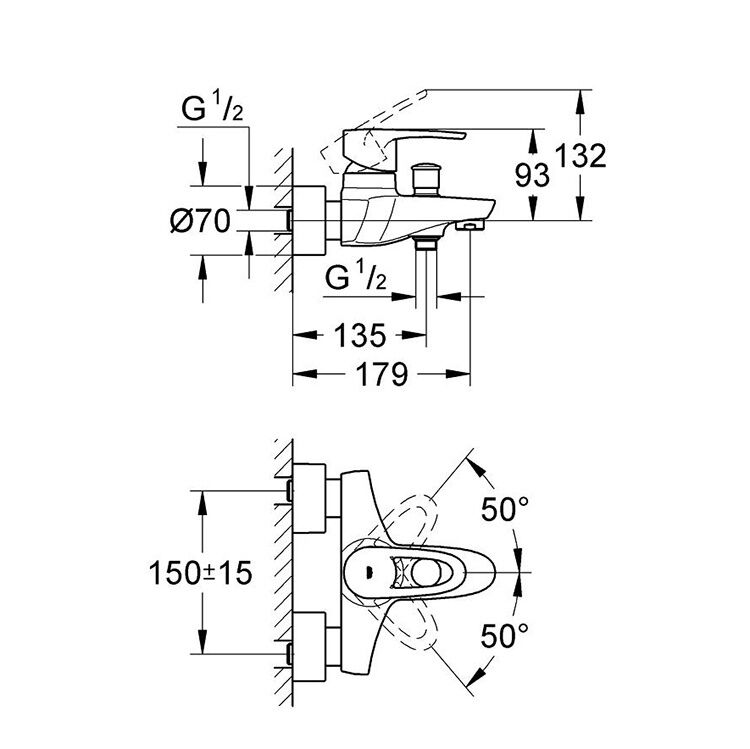 Смеситель д/ванны 1-рыч хром 33553 001 Europlus GROHE