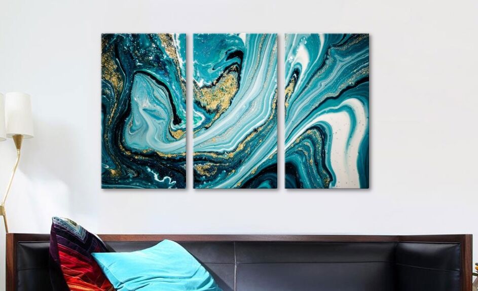 Картина 5D Голубые флюиды (40х40см-2шт, 30х90см 2шт, подрамник) 6596