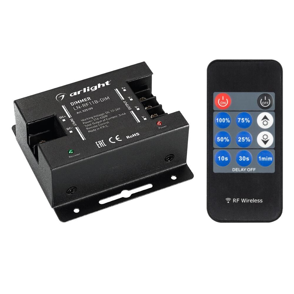 Диммер LN-RF11B-DIM (12-24V, 3х6А, ПДУ карта 11 кн)