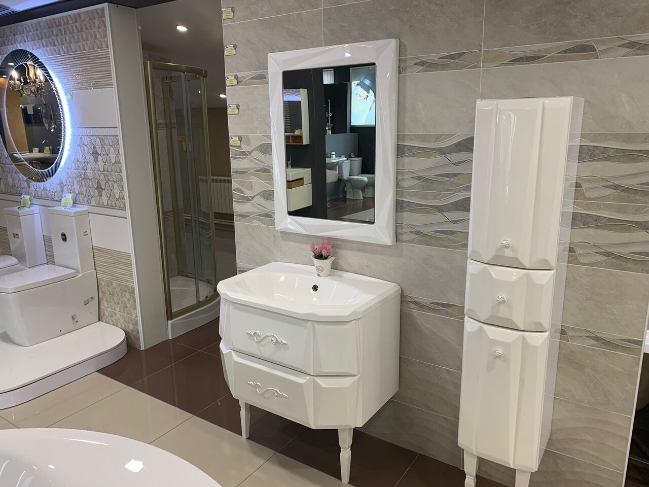 Тумба с раковиной Brillinat 80 White . ручки жемчуженные