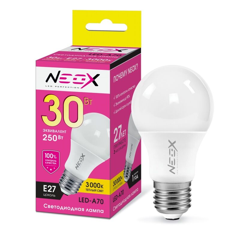 Лампа LED-A70 30Вт 230В Е27 3000К 2400Лм NEOX