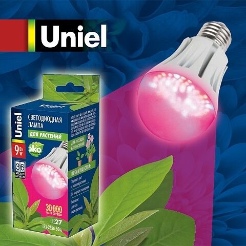 Лампа LED-A60-9W/SP/E27/CL ALM01WH для растений