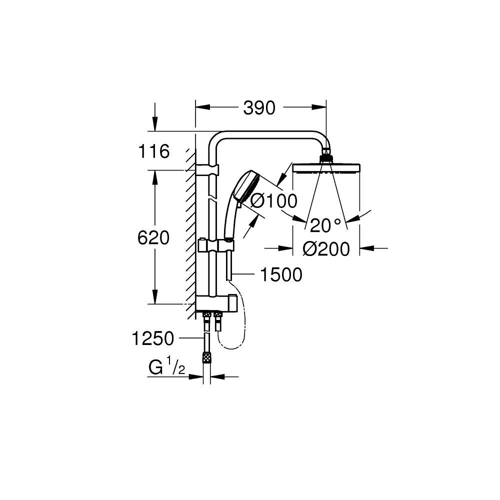 Система душевая с переключателем Tempesta 200 27389002 GROHE