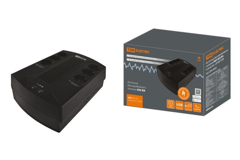 ИБП 850 ВА 6 розеток+2USB TDM