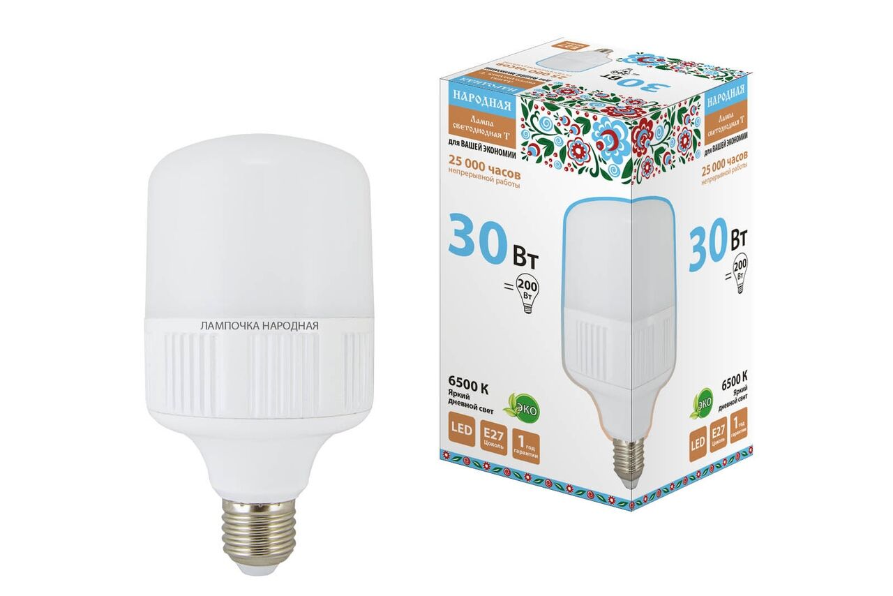 Лампа светодиодная T30 Вт-230 B 6500К Е27 Народная TDM