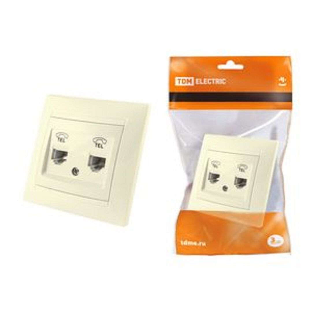 Розетка телефонная RJ11+компьютерная RJ45 Лама слон.кость TDM
