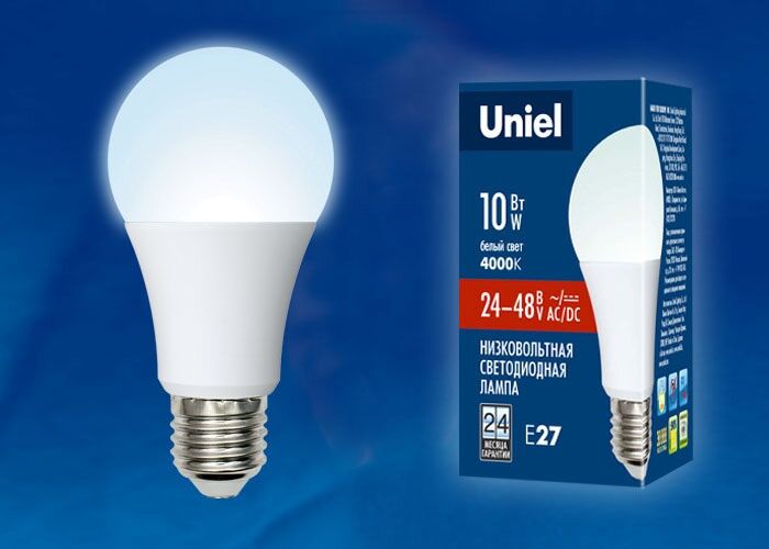 Лампа LED-A60-10W/NW/E27/FR/24-48V PLO55WH