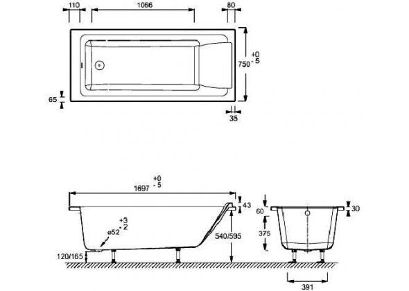Ванна SOFA E60515RU-01 прямоугольная 170х75 бел Jacob de Lafon+Каркас+Слив-перелив на ванну+ Панель