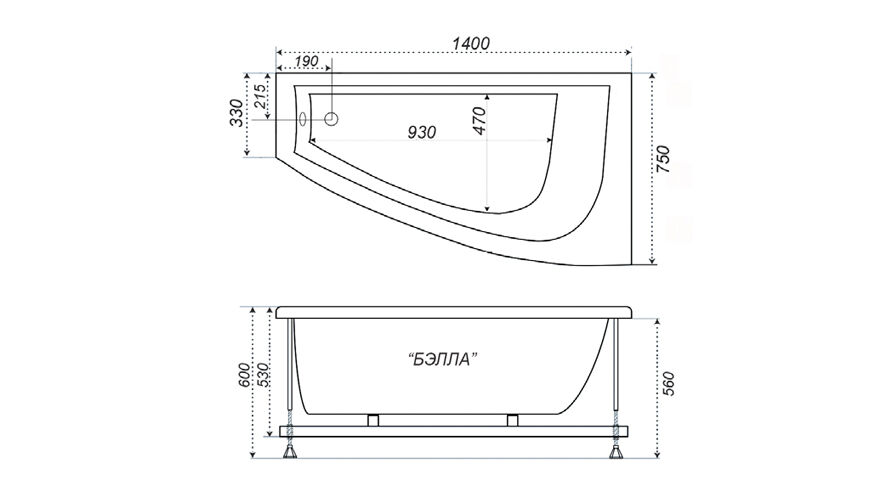 Ванна Бэлла-левая Экстра 140х75