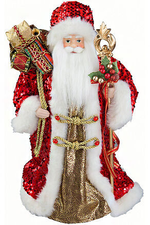 Дед Мороз в шубе с мешком подарков и посохом 30см арт.SD3070